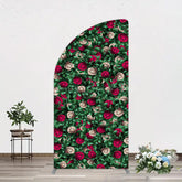 Lofaris Green Leaves Red Rose Wedding Party Half Moon Arch Backdrop